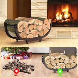 Kesito Firewood Rack Outdoor, 29 inch, Indoor Firewood Storage Holder, Log Holders for Firewood, Black