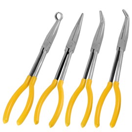 FUNSUEI 4 PCS 16 Inches Long Needle Nose Pliers Set, Long Nose Pliers Set with Non-slip Grip, Long Reach Pliers Set Including 90-Degree Angle, 45-Degree Angle, Straight Needle Nose and Circle Pliers