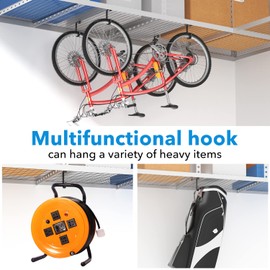Thickened Hooks for Overhead Storage Racks,Garage Hooks for Ceiling,Add-On Storage Hook for Garage Ceiling Rack and Wall Shelving,Heavy Duty Hanging Bike Flat Hooks, Bike Hangers Bicycle Hooks 4 Pack