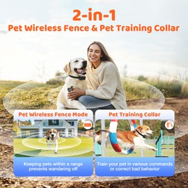 Jewyow Electric Fence for Dogs, Wireless Dog Fence System,Portable 2 in 1 Dog Training Collar and Electric Dog Fence with 180 Day Battery Rechargeable (IPX7 Water Resistant)
