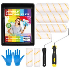 DIYSELF 8 Pack Paint Roller Kit, Paint Rollers for Walls, Cabinets, Doors, Roller Paint Brush, Paint Roller 4 Inch, 9 Inch, Paint Roller Tray Included, Paint Kit for House Painting