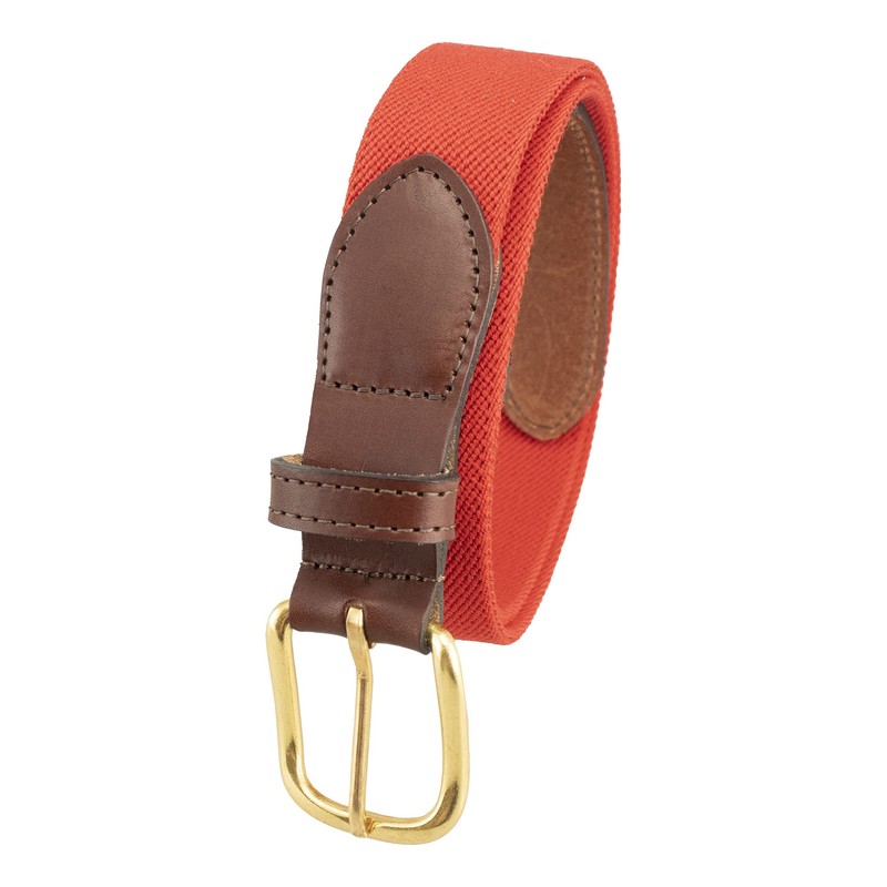 Thomas Bates Mens Elastic Surcingle Belt with Leather Tab (Red,