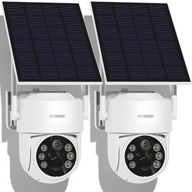 2 Pack 4MP Security Camera Wireless Outdoor, 6 Spotlights and 2.5K HD Color Night Vision Solar Powered Camera with 2.4GHz Wifi, APP Control, PIR Sensor, 2-Way Audio, IP66, SD Card/Cloud Storage