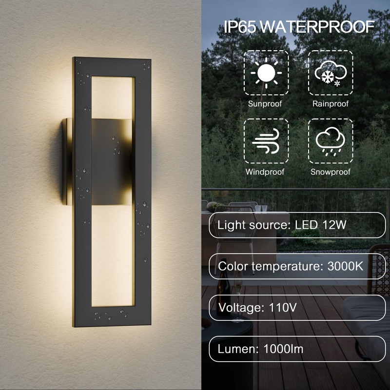 LamQee 14" Modern Outdoor Wall Lights, 3000K 1000LM Integrated LED