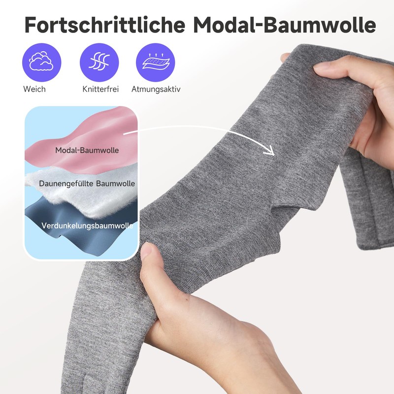 Umisleep Schlafmaske, Premium-Modal-Baumwolle, Lichtblockierend, Bequemes Konturdesign, Verstellbare Einheitsgröße Long Cotton,Grau