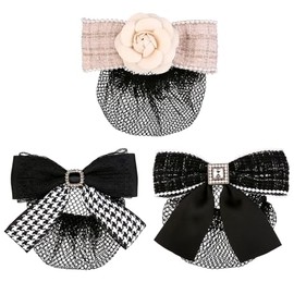 Ribbon Barrette with Net Chignon Hair Formal Hair Arrangement Hair Bundles Net Hair Accessories Hair Ornaments Hair Closure Stylish Plaid Pattern Set of 3