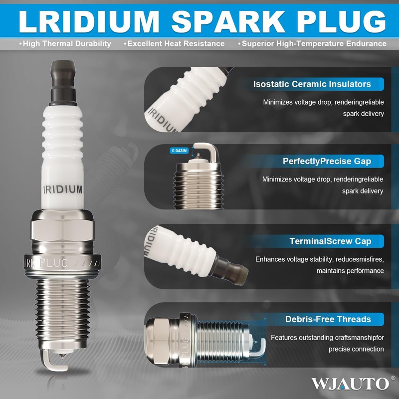 WJAUTO Iridium Spark Plugs 4 Pack, Pre-Gapped Sparkplugs OEM Replacement