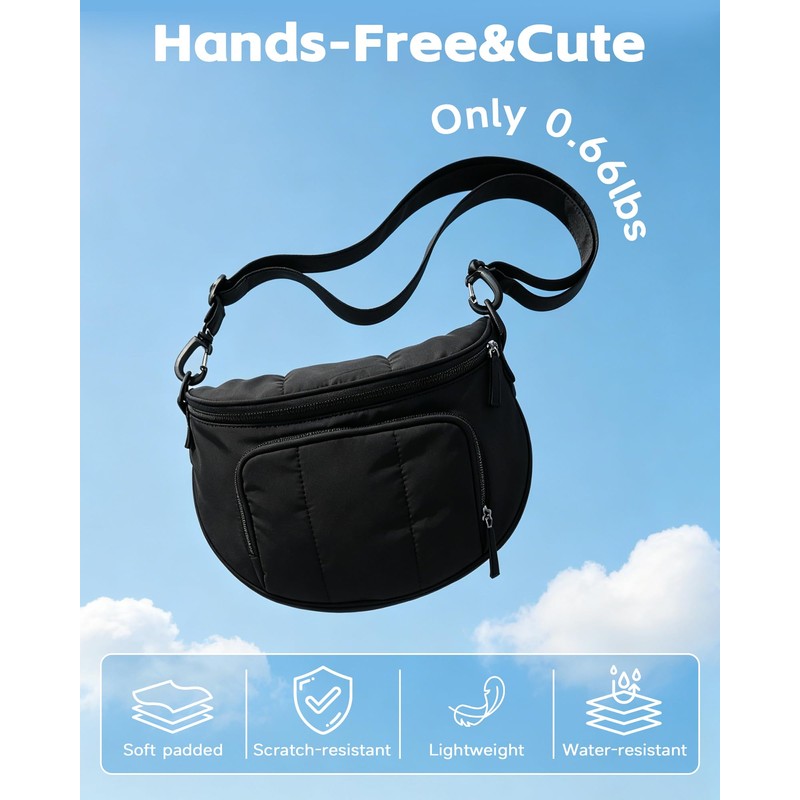 WOOMADA Puffy Crossbody Bag Bum Bag for Women, Fanny Pack