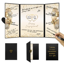 DARUNAXY Black Gold Engagement Party Decorations, Happy Engagement Alternative Signature Guest Book Just Engaged Gifts Almost Married Congratulations Engagement Signing Card Board Party Supplies