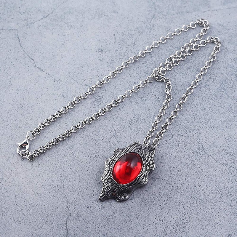 DUNHAO COS Anime Red Crystal Pendant Necklace Amulet Gift for