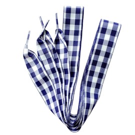 Goodlace 2 Pair 1 Inch Wide Ribbon Shoelaces Fabric Nylon Plaid Checkered Shoe Laces 47Inch No.11 Dark Blue&White