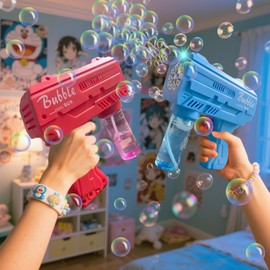 Children's Bubble Gun, Automatic Bubble Blowing, with LED Lighting, Suitable for Outdoor Play by Children and Adults, Party Gift Bubble Gun Toy (red).