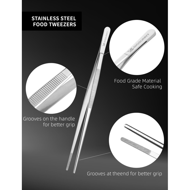 MSY BIGSUNNY 10 Inch Kitchen Food Tweezers Fine Stainless Steel