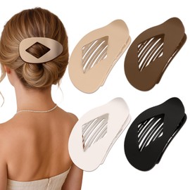 Large 4Pcs flat hair clips for women - Flat Hair Claw Clips Duckbill Accessories Matte Solid Neutral Color, Non Slip Strong Hold Barrettes for Thick Medium Thin Hair
