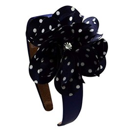 Funny Girl Designs Girls Ruby Satin Flower Arch Headband (Navy Dot)