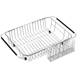 Slideep Expandable Dish Drying Rack, Stainless Steel Over The Sink Dish Rack, in Sink or On Counter Dish Drainer with Stainless Steel Removable Utensil Holder