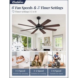 Fanbulous 62 Inch Ceiling Fans No Light with Remote, Modern Ceiling Fan Without Light, Dual Finish 8 Blades, Reversible Quiet DC Motor, 6 Speed, Large Ceiling Fan for Indoor or Covered Outdoor, Black