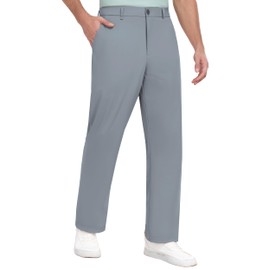 PEGENO Men's Golf Stretch Relaxed Fit Pants 4 Pockets Soft Breathable Casual Trousers (Light Gray XX-Large)