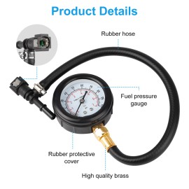 NSIoutlet Gasoline Fuel Injection Pressure Tester Gauge Tools Set with 3 Connectors 100PSI