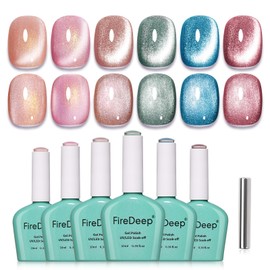 Firedeep 10ml Hema-Free Cat Eye Gel Nail Polish Set with Magnet 6 Colors Pink Green and Blue Magnetic Nail Polish DIY at Home Salon Art Gift for Women