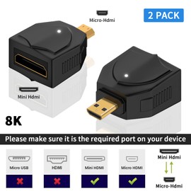 Duttek 8K Micro HDMI to Mini HDMI Adapter, 48Gbps Micro HDMI Male to Mini HDMI Female Extender Adapter 2.1 Versions Supports 8K@60HZ Video for Laptop, Monitor, Projector(2 Pack)