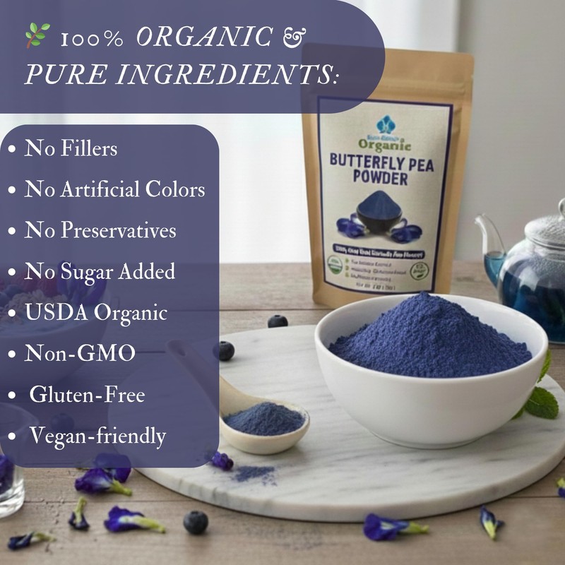 Butterfly Pea Flower Powder - Organic Blue Matcha Tea and