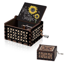 Xiciki You are My Sunshine Sunflowers Music Boxes, Hand-Crank Melody Musical Box,Laser Engraved Wood Antique Gift for Friends/Lovers/Mother Christmas Day Anniversary (You are My Sunshine 1)