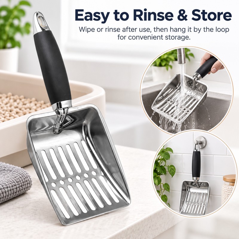 Stainless Steel Cat Litter Scoop for Easy Cleaning – Long