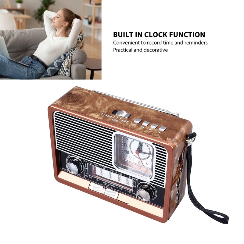 Yunseity Radio Vintage Multifuncional Am FM SW Banda Reloj Linterna