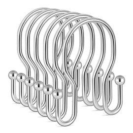 TENOVEL 12 pcs Double Shower Curtain Hooks Rings, for Shower Curtain Shower Hangers Rings for Shower Rods-Chrome
