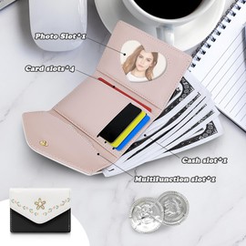 AdiStylinno Women's Purse Cute Floral Print Leather Small Purse Women's Compact Bifold Purse Fashion Slim Wallet Women Wallet with ID Window and Multiple Card Slots, black, cute