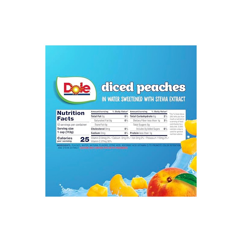 Dole Diced Peaches No Sugar Added - Dole Fruit Bowls