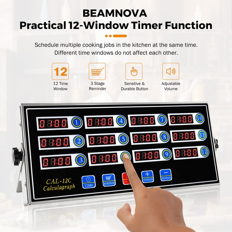BEAMNOVA 12 Channels Digital Kitchen Timer for Cooking Loud Alarm