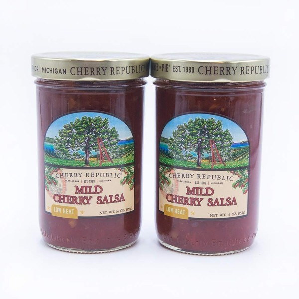 Cherry Republic Mild Cherry Salsa - Chunky Sweet & Low Heat Flavor Sauce (TWO x 16 Oz Jars)