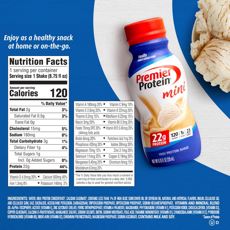 Premier Protein Shake MINIs, Vanilla, 22g Protein, 120 Calories, No