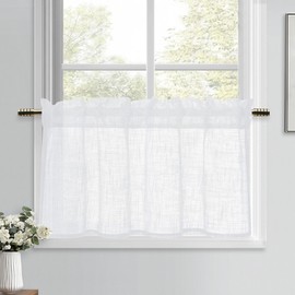 DWCN White Panel Curtains, Linen Look Curtains, Semi-Transparent Curtains, Short, 1 Piece, H 45 x W 90 cm, Modern Window Curtains for Kitchen Curtains, Caravan, Cabinet Curtain, Living Room, Bistro