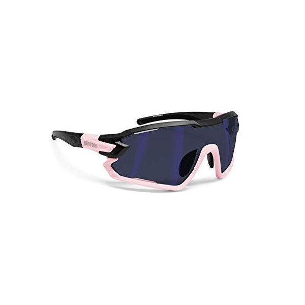 BERTONI Sport Sunglasses Polarized Photochromic Cycling MTB w. Prescription Carrier QUASAR (Black-Pink / Blue Mirror)