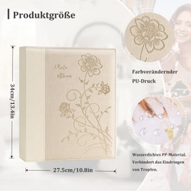 Miaikoe Photo Album 10 x 15 400 Photos Slip In, Large Capacity Leather Cover Picture Albums Holds 400 Vertical 10 x 15 cm Landscape Photos for Wedding Family (Beige)