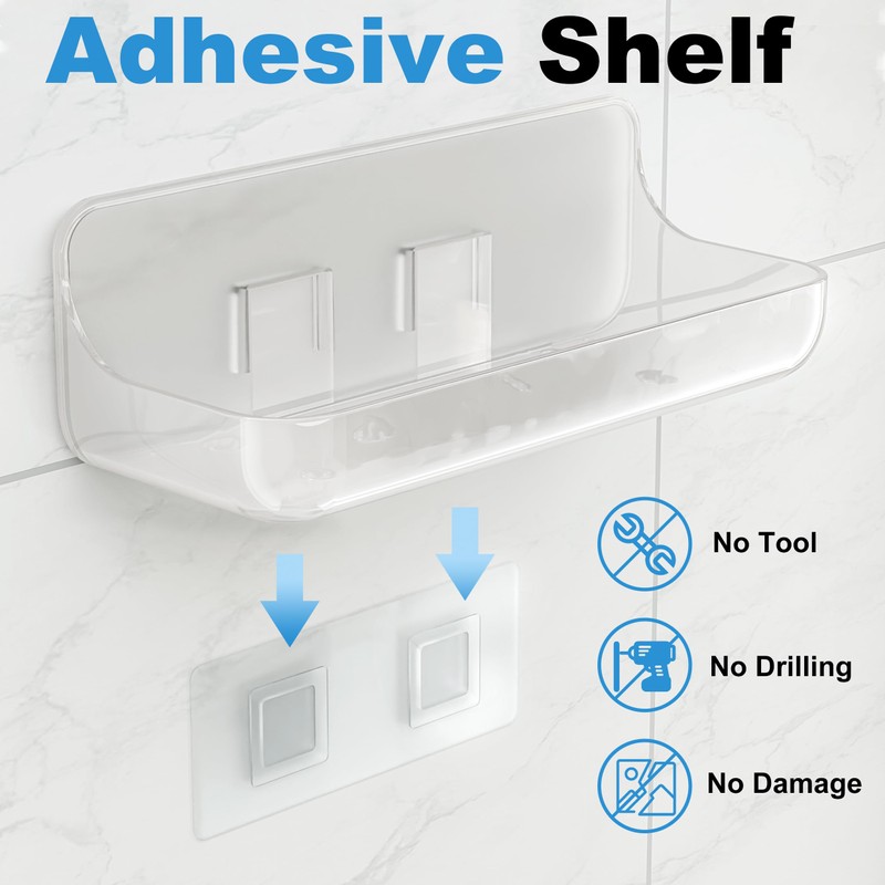 Kawfle Adhesive Shower Caddy, 2 Pack Acrylic Bathroom Shelves, No