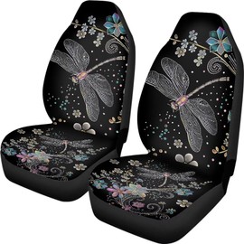 Brosoneto Floral Dragonfly Car Seat Covers Thin Covers for Front Seats Universal Fit Car Seat Protector Breathable for Summer Automotive Interior Accessories for Women Girls