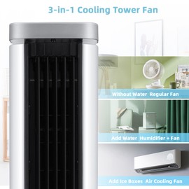 PETSITE Portable Air Conditioner Windowless, 3-IN-1 Evaporative Cooler, Remote Control, 4 Speeds, 7H Timer, 4 Ice Packs, Personal Cooling Bladeless Tower Fan, Swamp Cooler for Home Office Bedroom