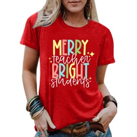 WEITUN Merry Teacher Bright Students Christmas Shirts Funny Xmas Tshirt Teachers Gift Tee Tops A-red