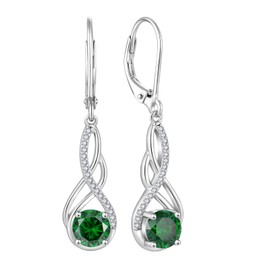 Rocayi Infinity Leverback Dangle Drop Earrings for Women 925 Sterling Silver Emerald May Birthstone Earrings Gemstone Jewelry Gifts for Women Wife Mother Daughter Her