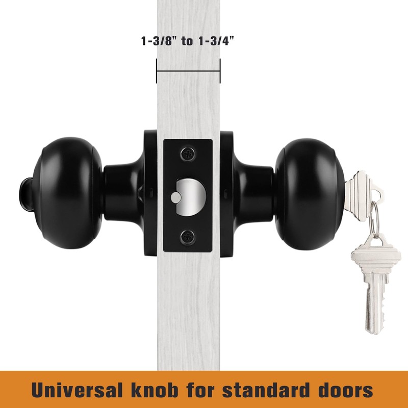 Probrico Keyed Entry Door Locks Black Door Knobs, Interior Door