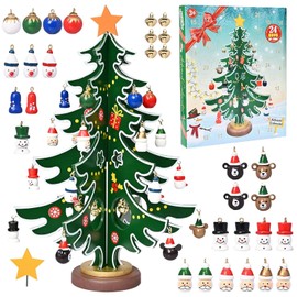 DOWNDRIFT Advent Calendar 2024 with Wooden Christmas Tree and 30 Ornaments, 24 Days Countdown to Christmas, DIY Christmas Tree with 30 Pendants, Advent Calendar, Christmas Gifts for Children