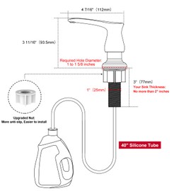 GAGALIFE Kitchen Sink Soap Dispenser Brushed Nickel, Under Sink Soap Dispenser with 40" Silicone Extension Tube Kit,Say Goodbye to Frequent Refills