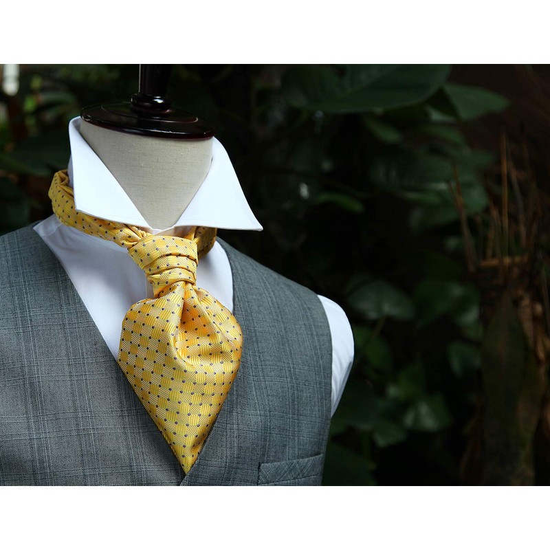 HISDERN Men's Check Polka Dot Floral Jacquard Woven Ascot Set,