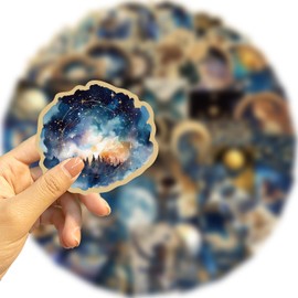 50PCS Vintage Astronomy Stickers Retro Space Moon Sticker Galaxy Celestial Decorative Decals for Scrapbooking, Journals, Laptops, Water Bottles