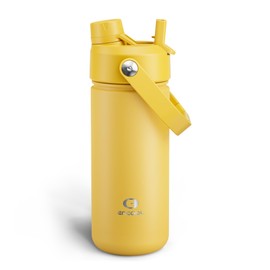 ENCOOL Insulated Water Bottle with Straw Stainless Steel Water Bottle, Leak-Proof, BPA-Free, Double Wall Vacuum Keeps Cold for 24 Hours for Sports, Travel, School (18 oz, Elfin Yellow)