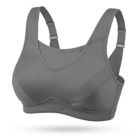 WingsLove Women's High Impact Sports Bra High Support Wireless Adjustable Plus Size for Large Breasts Grey